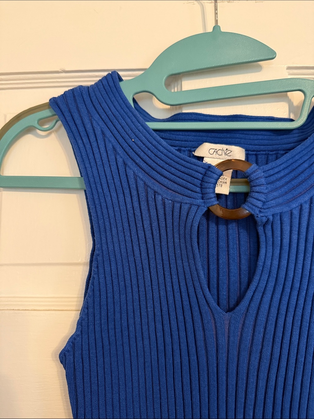 Cache Royal Blue Ribbed Tank with Keyhole Ring - Picture 5 of 6